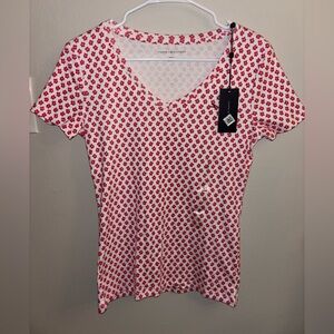 Tommy Hilfiger White and Red Patterned Women's Tee